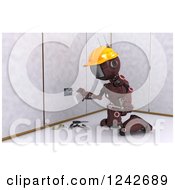 Poster, Art Print Of 3d Red Android Construction Robot Installing An Electrical Socket 3
