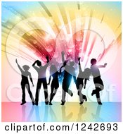 Poster, Art Print Of Black Silhouetted Dancers Over A Burst Of Colorful Lights And Flares