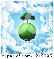 Poster, Art Print Of 3d Grassy Green Planet With A Tree Over A Cloudy Blue Sky