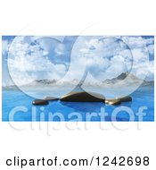 Poster, Art Print Of 3d Smooth Ocean Rocks Against Mountains And Sky