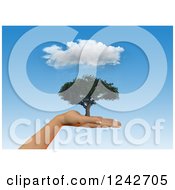 Poster, Art Print Of 3d Human Hand Holding A Tree Under A Rain Cloud In A Blue Sky