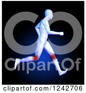 Clipart Of A 3d Running Medical Anatomy Man With Glowing Knees On Dark Blue Royalty Free Illustration by KJ Pargeter