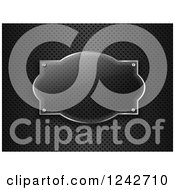 Clipart Of A 3d Glass Plaque On Black Perforated Metal Royalty Free Vector Illustration by KJ Pargeter