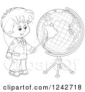 Poster, Art Print Of Black And White School Boy Pointing To A Globe
