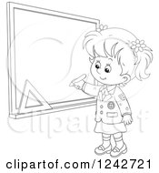 Poster, Art Print Of Black And White School Girl Writing On A Grid Chalkboard