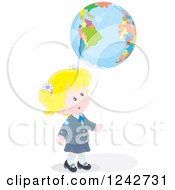 Poster, Art Print Of Blond Caucasian School Girl With A Globe Balloon