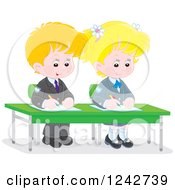 Poster, Art Print Of Blond Caucasian School Children Writing At Their Desk
