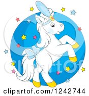 White Show Horse Rearing Over Stars And A Circle