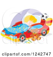 Poster, Art Print Of Blond Caucasian Boy Sleeping In A Car Bed