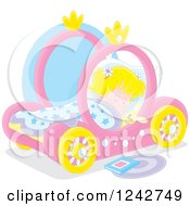Poster, Art Print Of Blond Caucasian Girl Sleeping In A Pink Carriage Bed