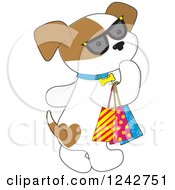 Poster, Art Print Of Cute Puppy Dog Wearing Sunglasses And Carrying Shopping Bags