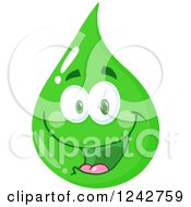 Happy Smiling Green Eco Water Drop Character