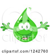 Clipart Of A Welcoming Green Eco Water Drop Character Royalty Free Vector Illustration