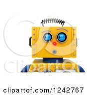 Poster, Art Print Of 3d Closeup Face View Of A Surprised Yellow Retro Robot Looking To The Side