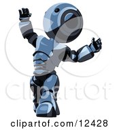 Blue Metal Robot Dancing Or Looking Upwards At Heaven Clipart Illustration