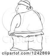 Clipart Of A Black And White Rear View Of A Gang Banger In Low Pants Royalty Free Illustration