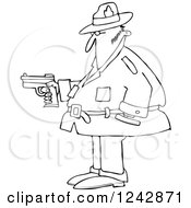 Black And White Chubby Private Investigator Man Holding A Pistol