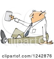 Caucasian Businessman Sitting On The Ground And Begging With A Cup