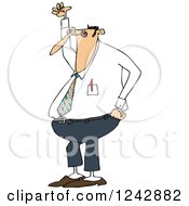 Clipart Of A Mad Chubby Caucasian Businessman Shouting And Holding Up A Fist Royalty Free Vector Illustration