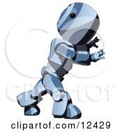 Blue Metal Robot Pushing With All His Strength