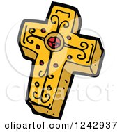 Clipart Of A Gold And Red Christian Cross Royalty Free Vector Illustration
