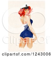 Clipart Of A Sexy Red Haired Sailor Girl Pinup Looking Back Over Beige Royalty Free Illustration