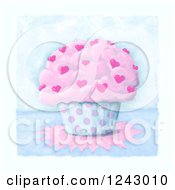 Poster, Art Print Of Painting Of A Cupcake With Hearts And Polka Dots