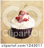 Poster, Art Print Of Painting Of A Cupcake Topped With A Cherry Over Tan
