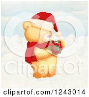 Poster, Art Print Of Cute Christmas Bear Holding A Gift In The Snow