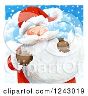 Poster, Art Print Of Santa Claus Holding His Long Beard In The Snow