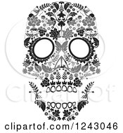 Clipart Of A Floral Black And White Day Of The Dead Skull Royalty Free Vector Illustration