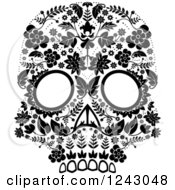 Clipart Of A Floral Black And White Day Of The Dead Skull Royalty Free Vector Illustration