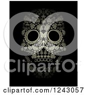Clipart Of A Floral Day Of The Dead Skull On Black Royalty Free Vector Illustration by lineartestpilot