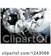 Clipart Of A Painting Of Running White Horses In Dark Woods Royalty Free Illustration