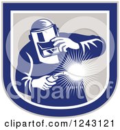 Poster, Art Print Of Retro Male Welder Holding A Torch In A Shield