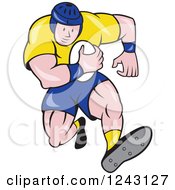 Cartoon Male Rugby Player Running With A Ball