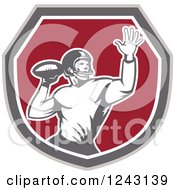 Clipart Of A Retro Male American Football Player Throwing In A Shield Royalty Free Vector Illustration