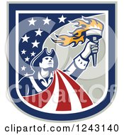 Retro Male American Patriot With A Torch In A Stars And Stripes Shield