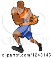 Poster, Art Print Of Cartoon Black Male Basketball Player Running