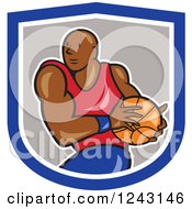Poster, Art Print Of Cartoon Black Male Basketball Player Running In A Shield