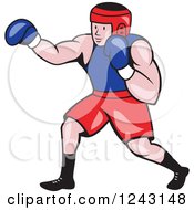 Clipart Of A Cartoon Caucasian Male Boxer Punching Royalty Free Vector Illustration