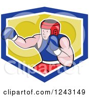 Clipart Of A Cartoon Caucasian Male Boxer Punching In A Shield Royalty Free Vector Illustration