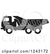 Clipart Of A Black And White Dump Truck In Profile With A White Outline Royalty Free Vector Illustration