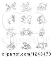 Poster, Art Print Of Black And White Outlined Zodiac Star Signs