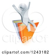 Poster, Art Print Of 3d Silver Person Sitting And Cheering On Books