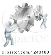 Poster, Art Print Of 3d Silver Men Connecting Two Giant Gear Cogs