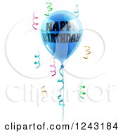 Poster, Art Print Of 3d Blue Happy Birthday Balloon And Colorful Ribbon Confetti