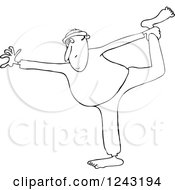Clipart Of A Black And White Chubby Man Stretching Or Doing Yoga Royalty Free Vector Illustration