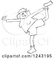 Clipart Of A Black And White Chubby Woman Stretching Or Doing Yoga Royalty Free Vector Illustration