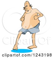 Poster, Art Print Of Chubby Caucasian Man In Swim Trunks Dipping His Toe In Water